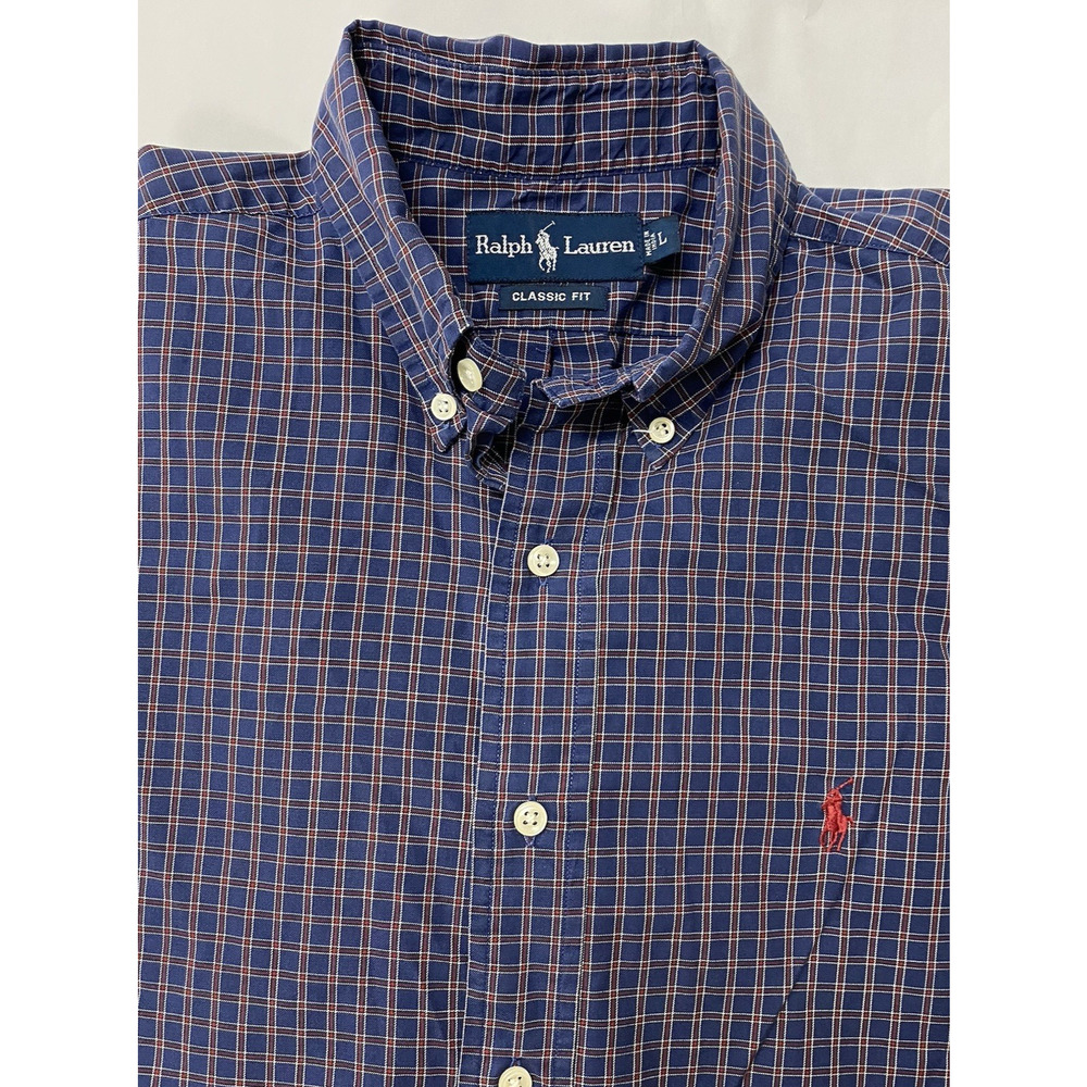 Ralph Lauren Polo Men's Classic Fit Shirt Long Sleeve Blue Plaid Large